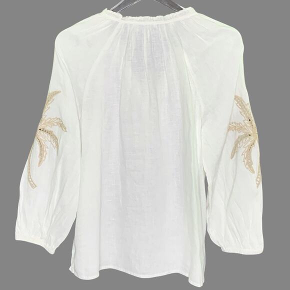 Macys L Womens Lightweight Breathable Peasant Top Embroidered Palm Tree - Picture 3 of 8